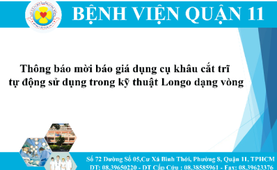 Thông báo mời báo giá dụng cụ khâu cắt trĩ  tự động sử dụng trong kỹ thuật Longo dạng vòng